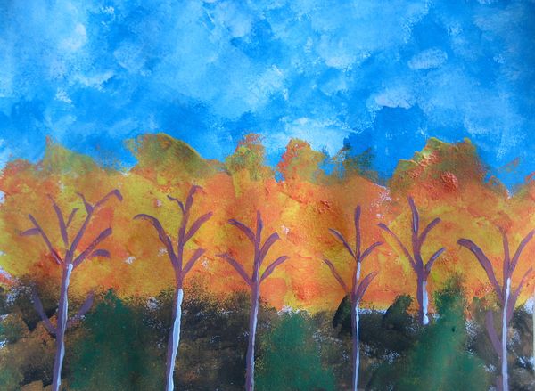 Art Studio PALETTE. Aleksandra Malisheva Picture.  Tempera Landscape Fall 